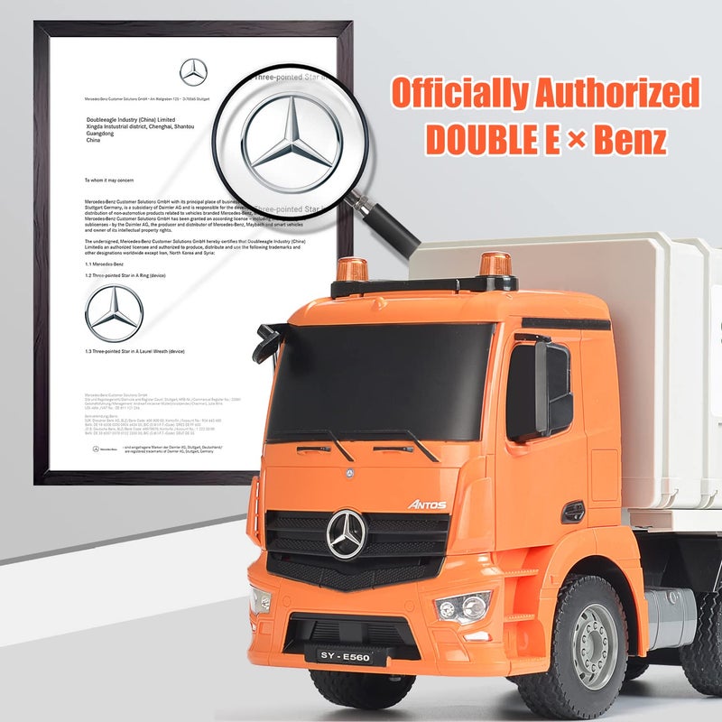 DOUBLE E Benz Licensed Remote Control Garbage Truck Electric Recycling Toy Set with Trash Bin Real Lights Rechargeable Waste Management Trash Truck Toys Gift for Kids - Image 2